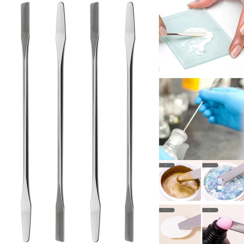 heyous 4PCS 150mm/5.9inch Laboratory Miniature Dual Head Spatula Semi Miniature Spatula Tapered Arrow Flat Head Silver Stainless Steel Miniature Dual Head Spatula Suitable for Science Lab and Craft - Image 5
